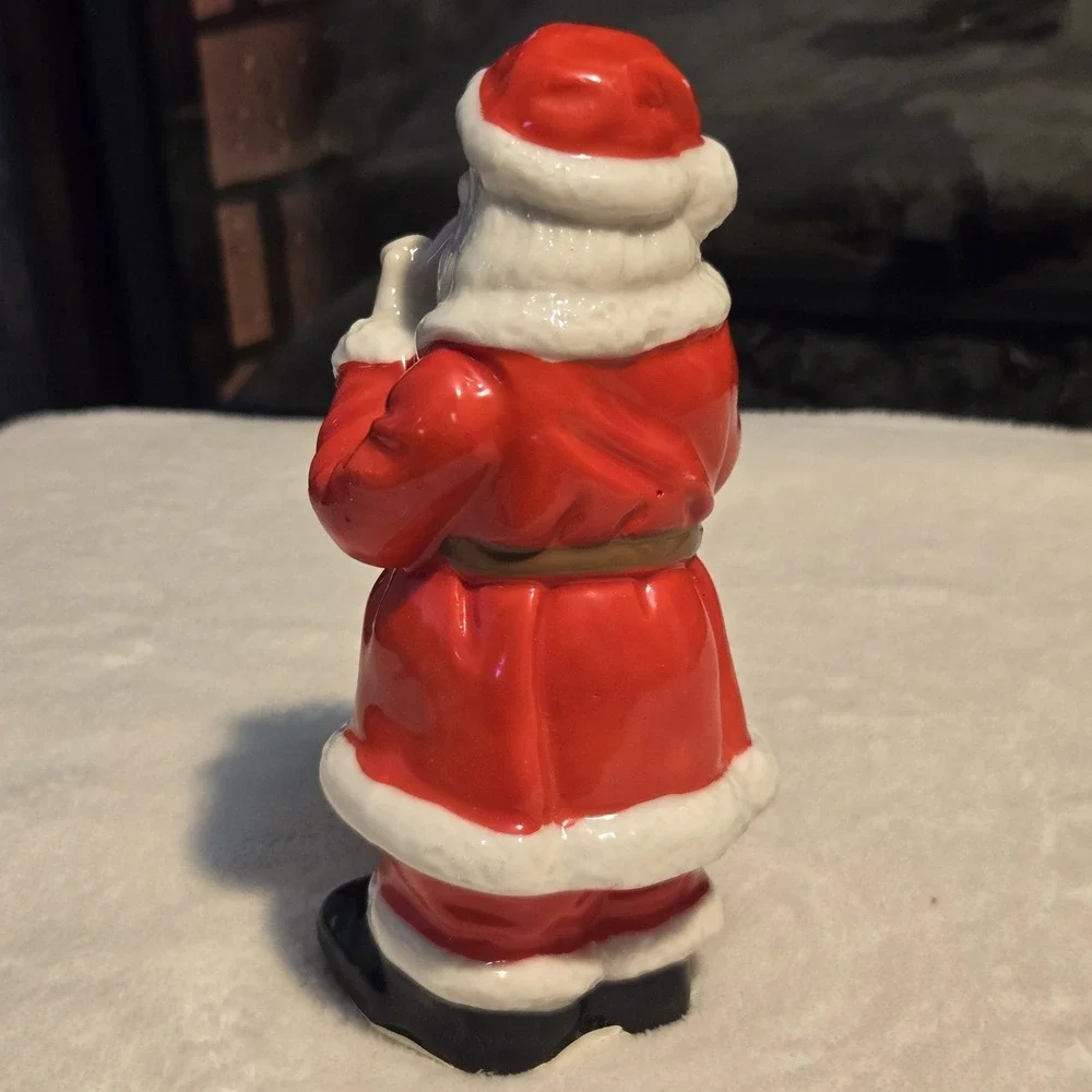 Vintage Ceramic Santa Claus Figurine w/ Pipe Holding Sack Christmas Holiday